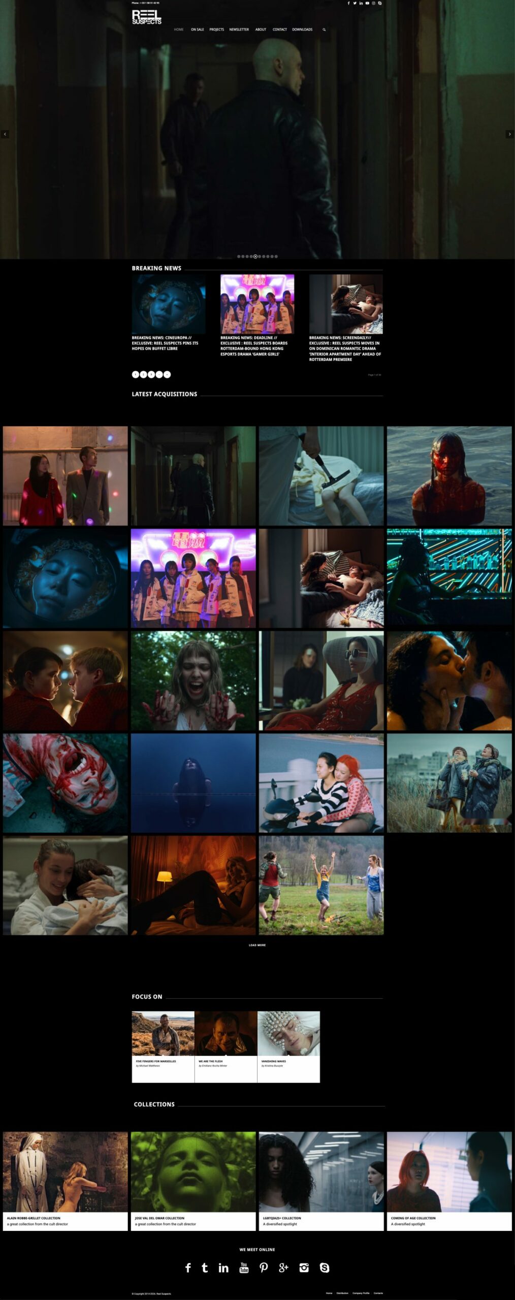 Capture du site reelsuspects.com réalisé par Digiworx : page d’accueil, actualités, catalogue de films et collections